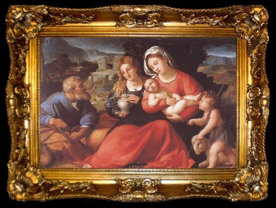framed  Palma Vecchio The Holy Family with Mary Magdalene and the Infant Saint John, ta009-2